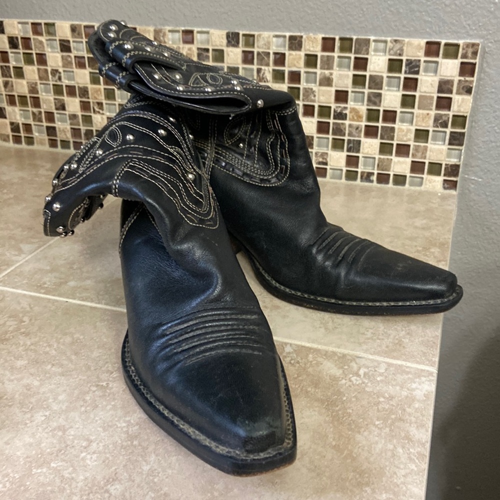 Cole Haan Black Western Studded Pointed-Toe Heeled Boots Size 6 (runs long)
